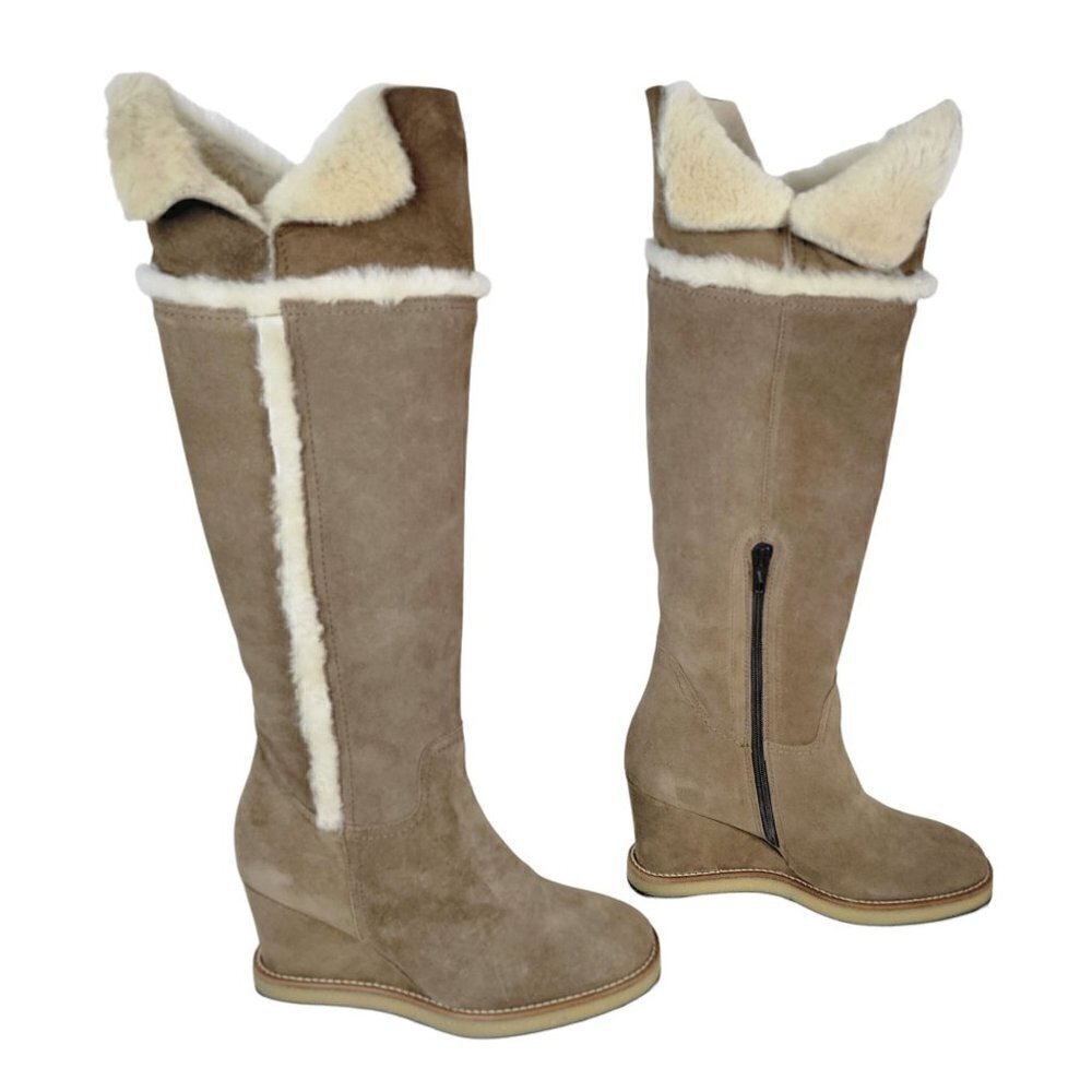 Gorgeous Leather Suede Sherpa Cuff Tall Boots Taupe Women Size| EU 39 - Picture 4 of 16